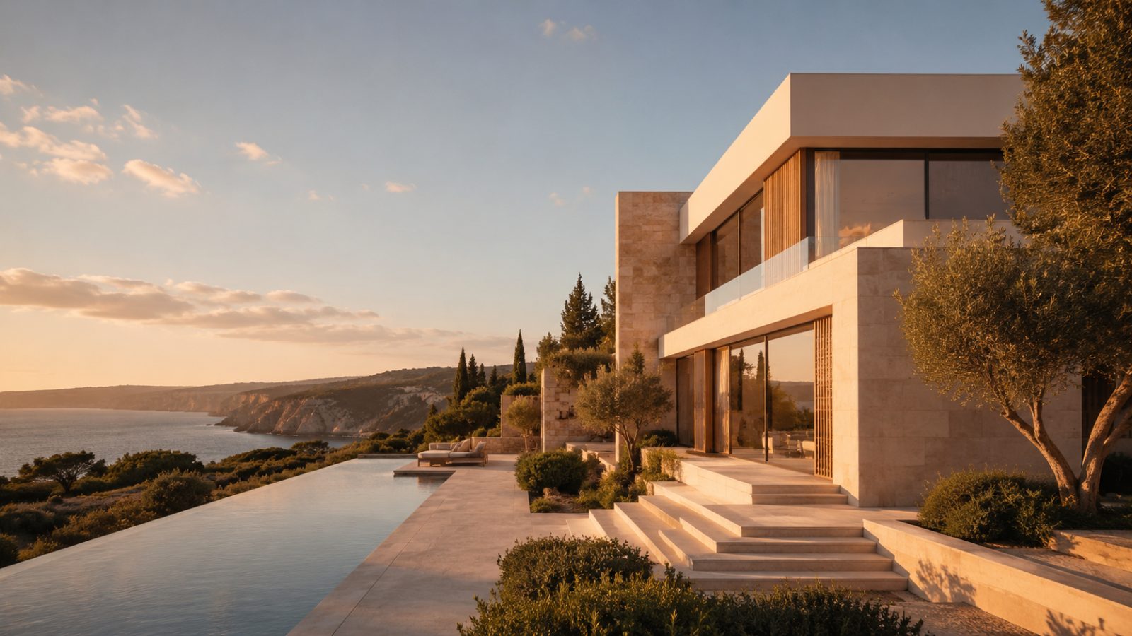 Contemporary Portuguese architecture at golden hour